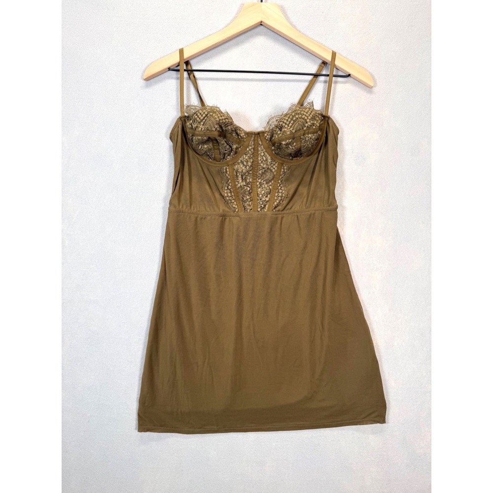 Urban Outfitters Lace Corset Mesh Mini Dress Brown Olive Underwire Medium